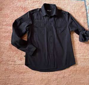 Social Collision Men’s L Black Long Sleeve Utility Button Up Shirt